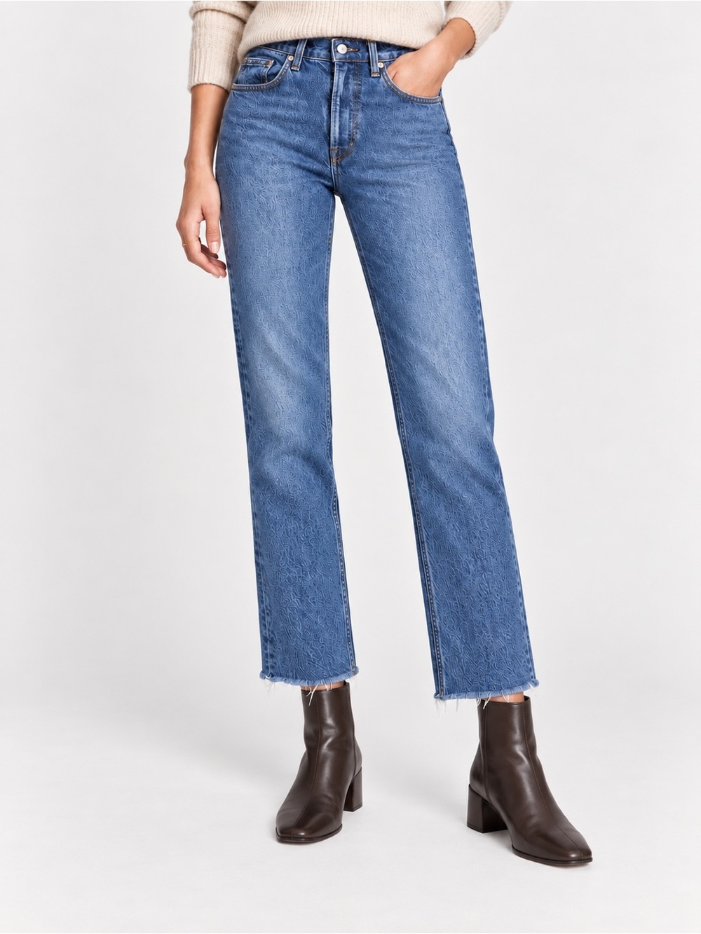 Reformation Liza High Straight Jeans Size 28 Blue Raw Hem Cropped Denim